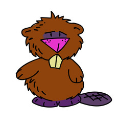 Beaver cartoon hand drawn image. Original colorful artwork, comic childish style drawing.