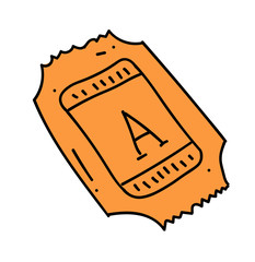 Old ticket cartoon hand drawn image. Original colorful artwork, comic childish style drawing.