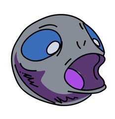 Fish head cartoon hand drawn image. Original colorful artwork, comic childish style drawing.