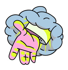 Hand of god cartoon hand drawn image. Original colorful artwork, comic childish style drawing.