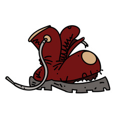 Smelly old boot cartoon hand drawn image. Original colorful artwork, comic childish style drawing.