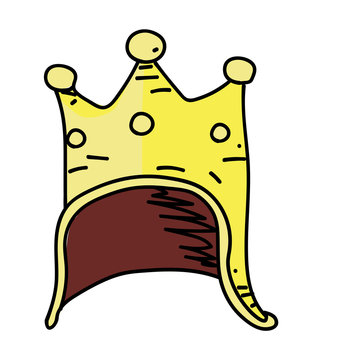 King helmet cartoon hand drawn image. Original colorful artwork, comic childish style drawing.