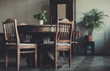 antique classic interior, chairs, table - soft daylight