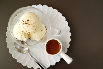 Affogato with 3 scoops of ice cream