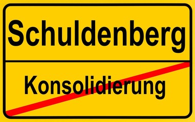 Obraz premium Sign city limits, symbolic image for the conflict between debts and consolidation