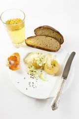 Traditional dish of Frankfurt, seasoned German hand cheese or Harz cheese, 