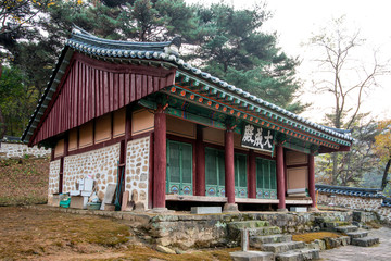 Fototapeta na wymiar Asan Hyanggyo is the Confucian temple and teaches local students in the Joseon Dynasty period.