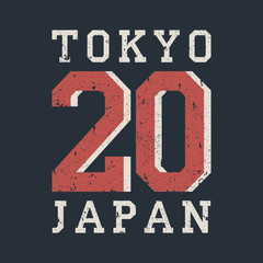 Fototapeta na wymiar Tokyo, Japan typography for design clothes, t-shirt. Graphics for print product with grunge. Stamp for number athletic apparel. Vector illustration.