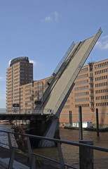 Bascule bridge in Sandtorhafen, Hafencity district, Hamburg, Germany, Europe