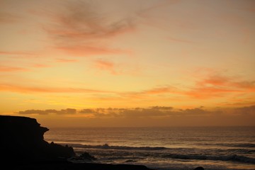 Sunset, La Pared cliffs, Fuerteventura, Canary Islands, Spain, Europe