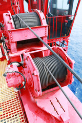 Crane under maintenance routine job by crane operator or technician, fix and service crane with...
