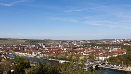 Fototapeta premium View of Wuerzburg as seen from Fortress Marienberg, Franconia, Bavaria, Germany, Europe