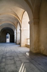 Obraz premium Part of a hall or passage way in a castle on the beach of Chipiona, Andalucia, Spain, Europe
