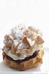 Cream puffs with a vanilla cream and sour cherry filling
