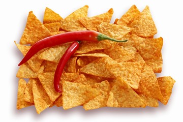 Tortilla chips with two chili peppers