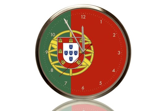Clock with the Portuguese flag, 5 minutes to twelve, eleventh hour, symbolic image for the euro crisis