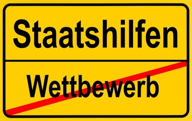 Village sign, a symbolic image for the conflict between government aid and competition