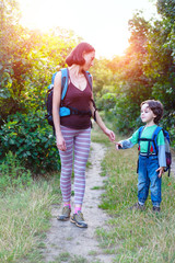 Fototapeta premium travel mom and baby