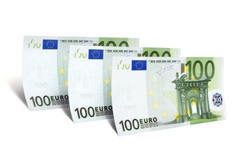 Three 100 Euro banknotes