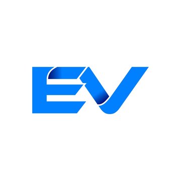 ev logo initial logo vector modern blue fold style