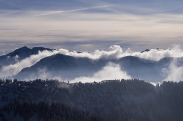 Mt. Guffert and Blauberge mountains, Bavarian Alps seen from Mt. Wallenberg, Upper Bavaria, Bavaria, Germany, Europe