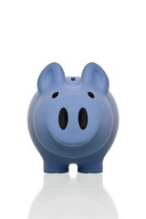 Blue piggy bank from the front