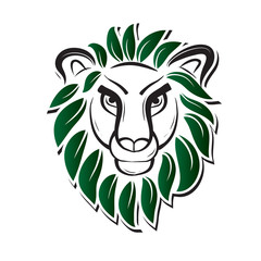 color lion art with leaf mane