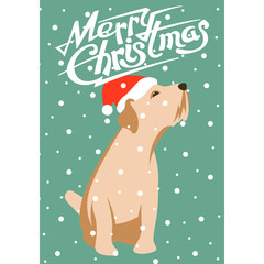 merry christmas happy new year dog card vector illustration flat style