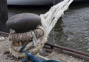 Fototapeta na wymiar Rope of a cruise ship at the docks, Hamburg, Germany, Europe