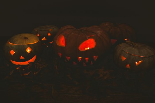Illuminated jack o lanterns during Halloween