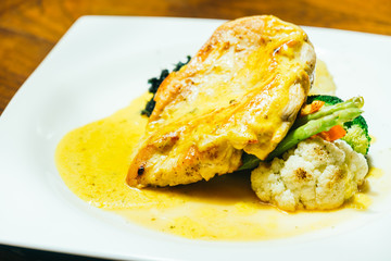 Grilled chicken breast steak with vegetable
