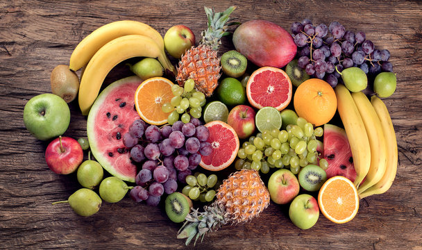 Fototapeta Fruits background. Healthy diet eating concept