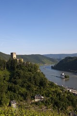 Burg Gutenfels Castle above Burg Pfalzgrafenstein Castle in Kaub am Rhein, Rhineland-Palatinate, Germany, Europe