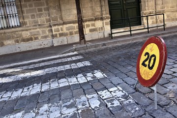 Traffic sign at a pedestrian crossing in Spain, Europe