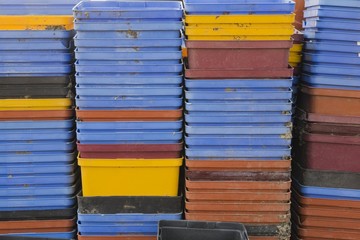 Stacked containers for growing plants, Quebec, Canada, North America