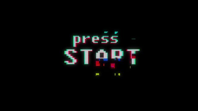 retro videogame press start text on old tv glitch interference screen ... New quality universal vintage motion dynamic animated background colorful joyful cool video footage