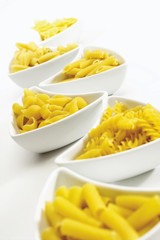Pasta, uncooked, fusilli, conchiglie, penne
