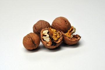 Brown Walnuts on the White Background