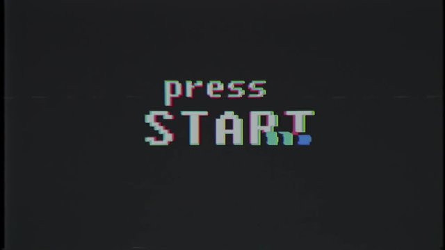 retro videogame press start text on old tv glitch interference screen ... New quality universal vintage motion dynamic animated background colorful joyful cool video footage