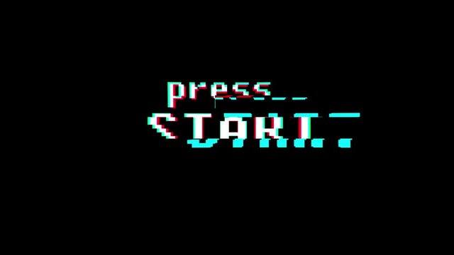 retro videogame press start text on old tv glitch interference screen ... New quality universal vintage motion dynamic animated background colorful joyful cool video footage