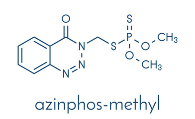 Azinphos-methyl organophosphate insecticide. Acts as neurotoxin through the inhibition of acetylcholinesterase. Skeletal formula.