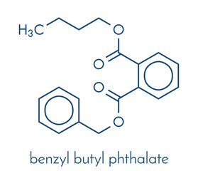 Benzyl butyl phthalate (benzylbutylphthalate, BBzP, BBP) plasticizer molecule. Skeletal formula.