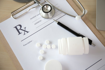 medicine doctor patient healthcare concept contraception Rx prescription form in drug store Pharmacist pharmacy