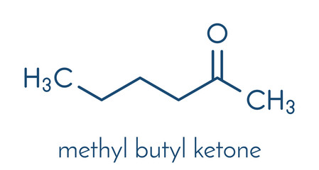 Methyl butyl ketone (MBK, 2-hexanone) solvent molecule. Skeletal formula.