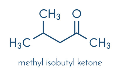 Methyl isobutyl ketone molecule. Used as chemical solvent and to denature alcohol. Skeletal formula.
