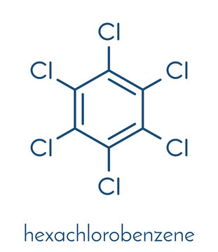 Hexachlorobenzene (perchlorobenzene, HCB) banned fungicide molecule. Persistent Organic Pollutant and probable human carcinogen Skeletal formula.