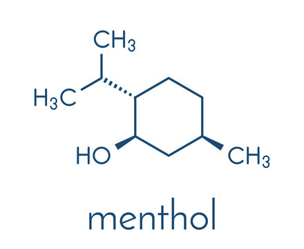 Menthol molecule. Present in peppermint, corn mints, etc. Skeletal formula.