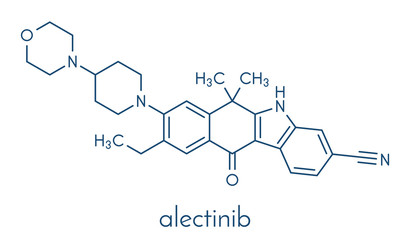 Alectinib cancer drug molecule. Skeletal formula.