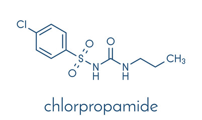 Chlorpropamide diabetes drug molecule. Skeletal formula.