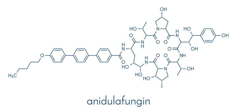 Anidulafungin antifungal drug molecule. Skeletal formula.